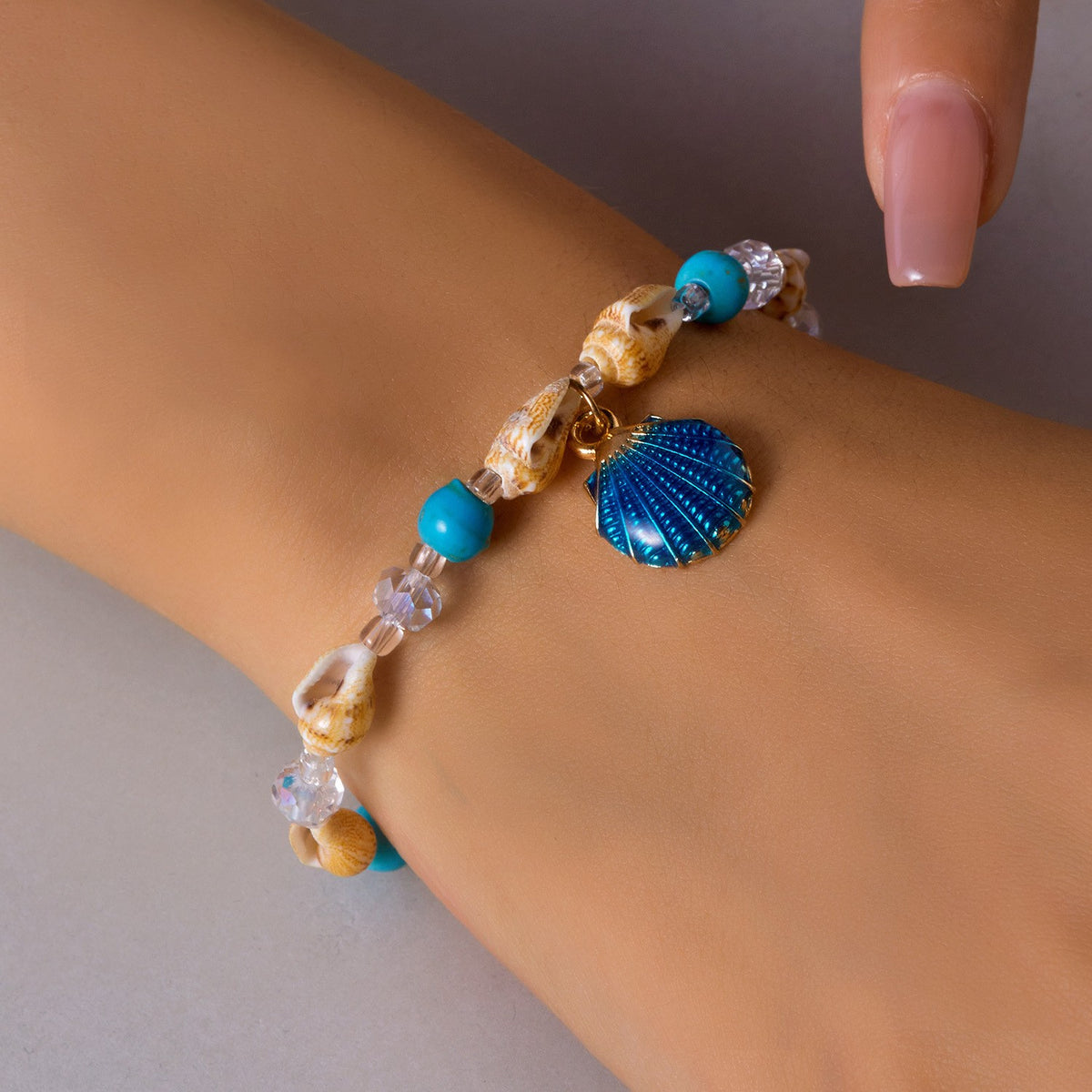 Boho Blue Starfish Shell Necklace Bracelet Set