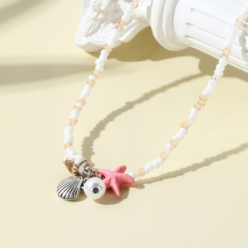 Boho Blue Starfish Shell Necklace Bracelet Set
