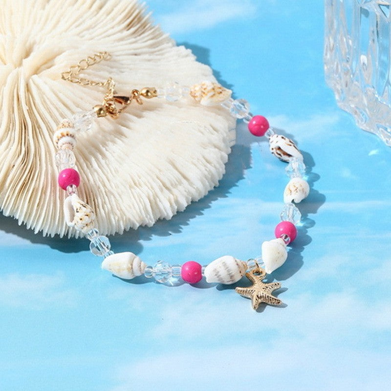 Boho Blue Starfish Shell Necklace Bracelet Set