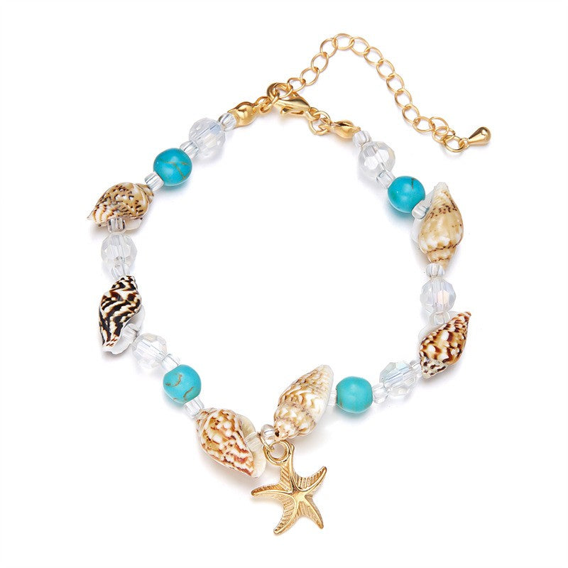 Boho Blue Starfish Shell Necklace Bracelet Set
