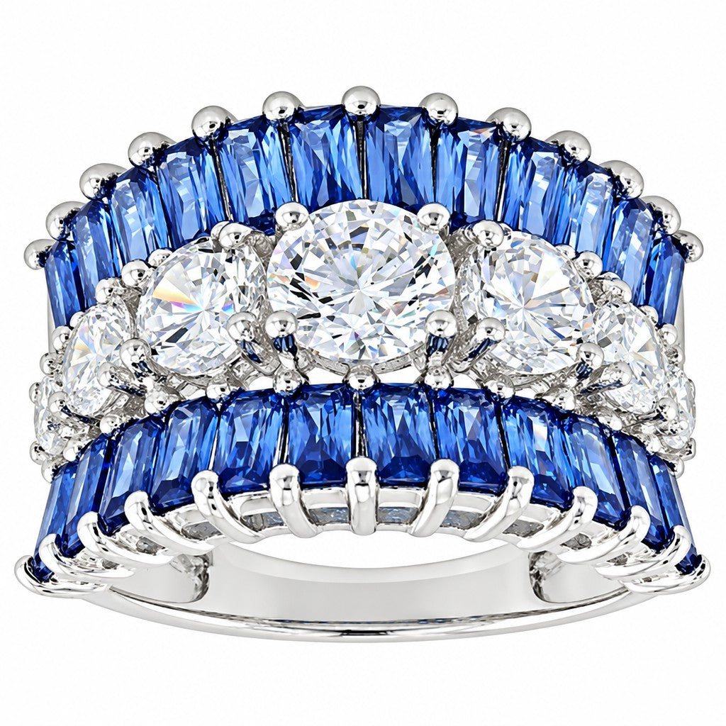 Classy Blue Baguette Zirconia Ring