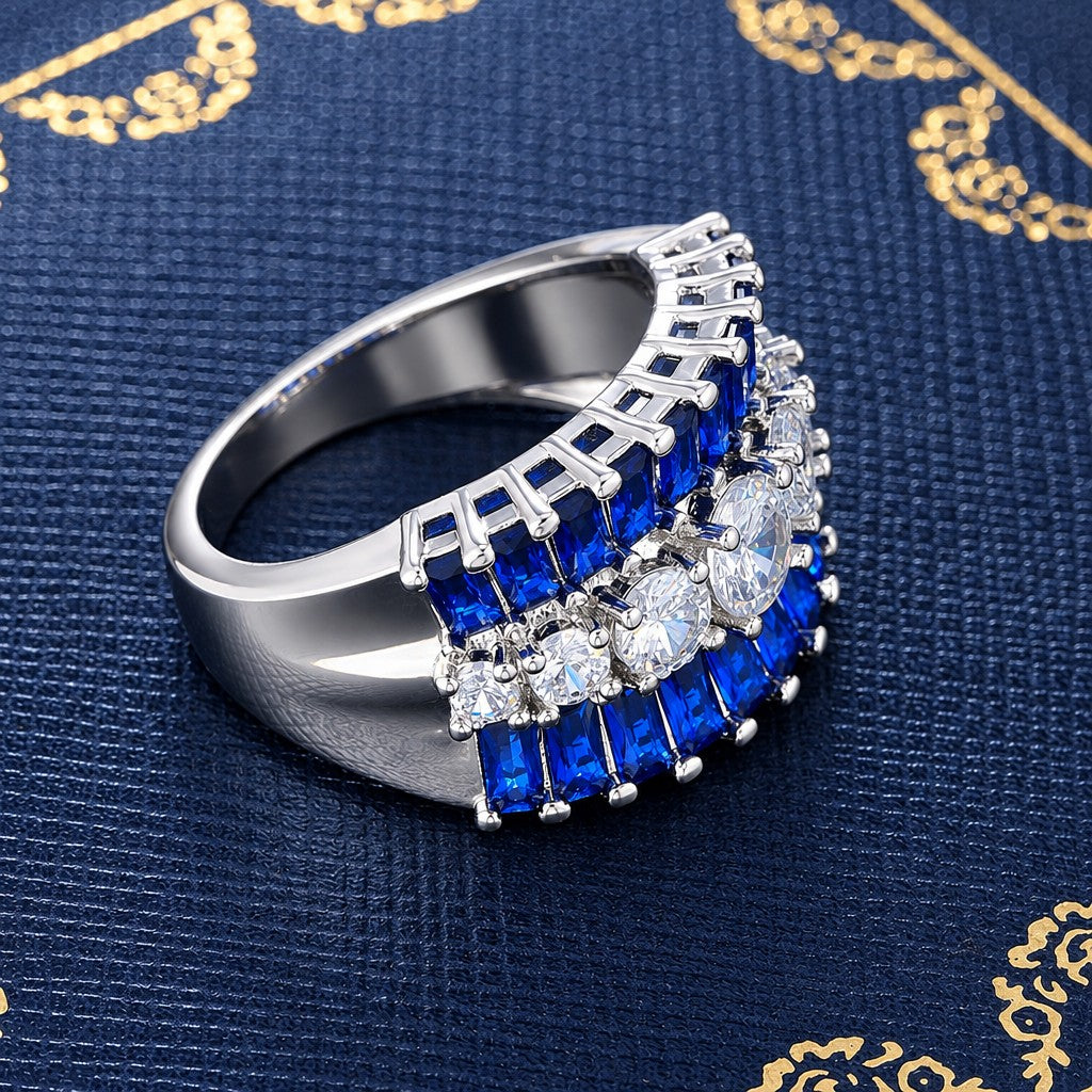 Classy Blue Baguette Zirconia Ring