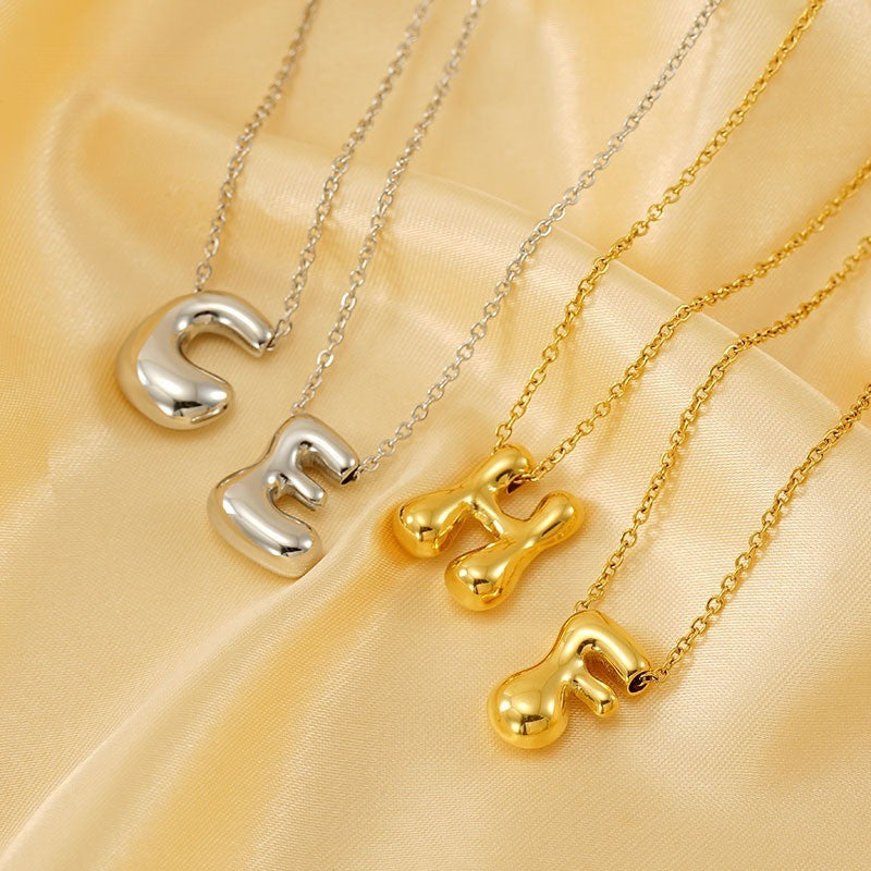 18k Dainty Bubble Letter Initial Necklace
