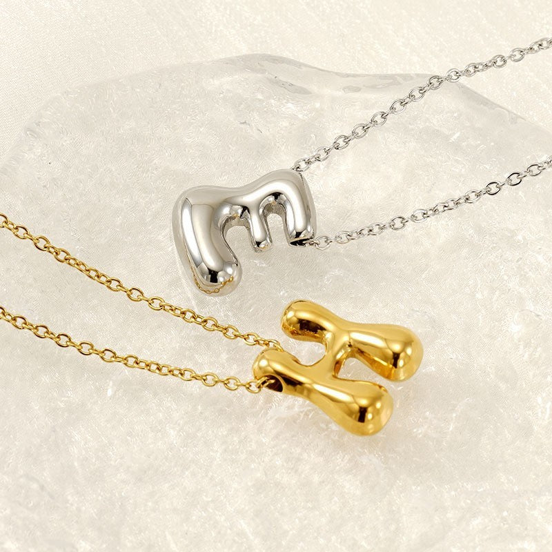 18k Dainty Bubble Letter Initial Necklace