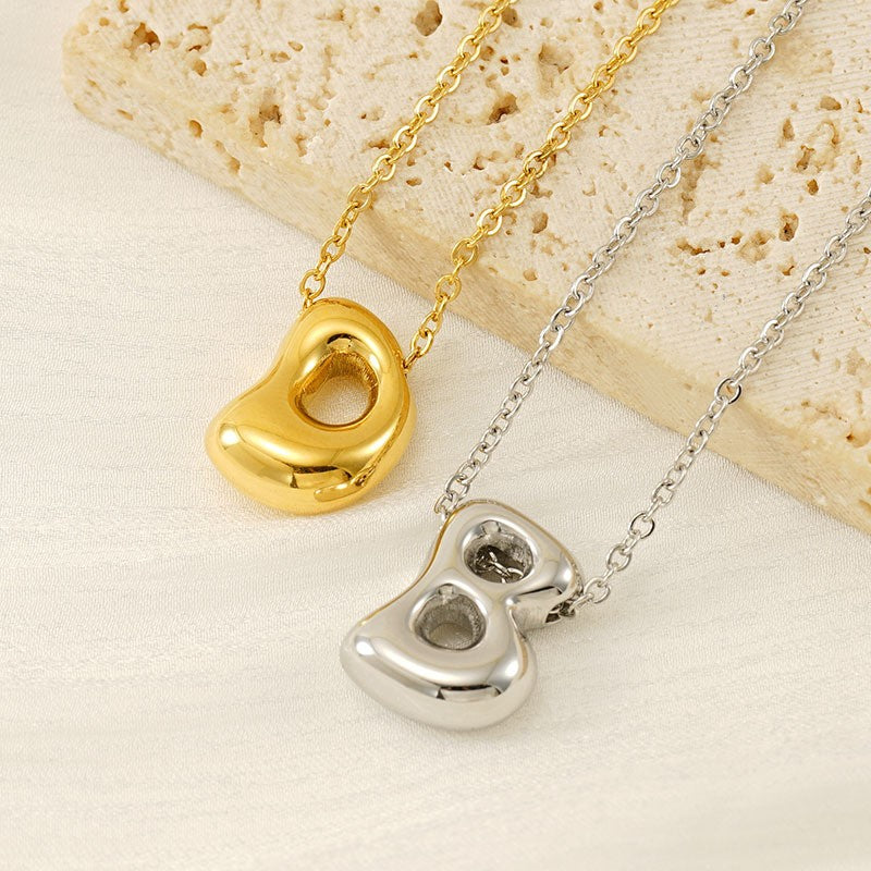 18k Dainty Bubble Letter Initial Necklace