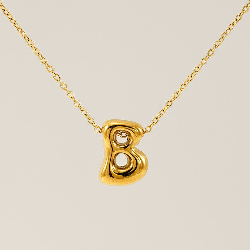18k Dainty Bubble Letter Initial Necklace