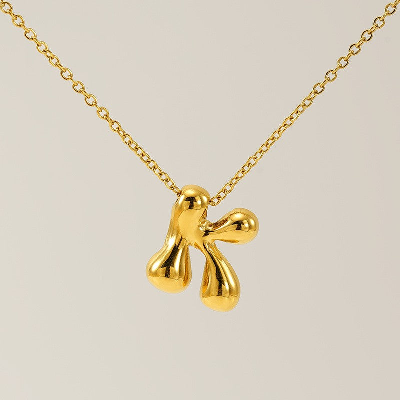 18k Dainty Bubble Letter Initial Necklace
