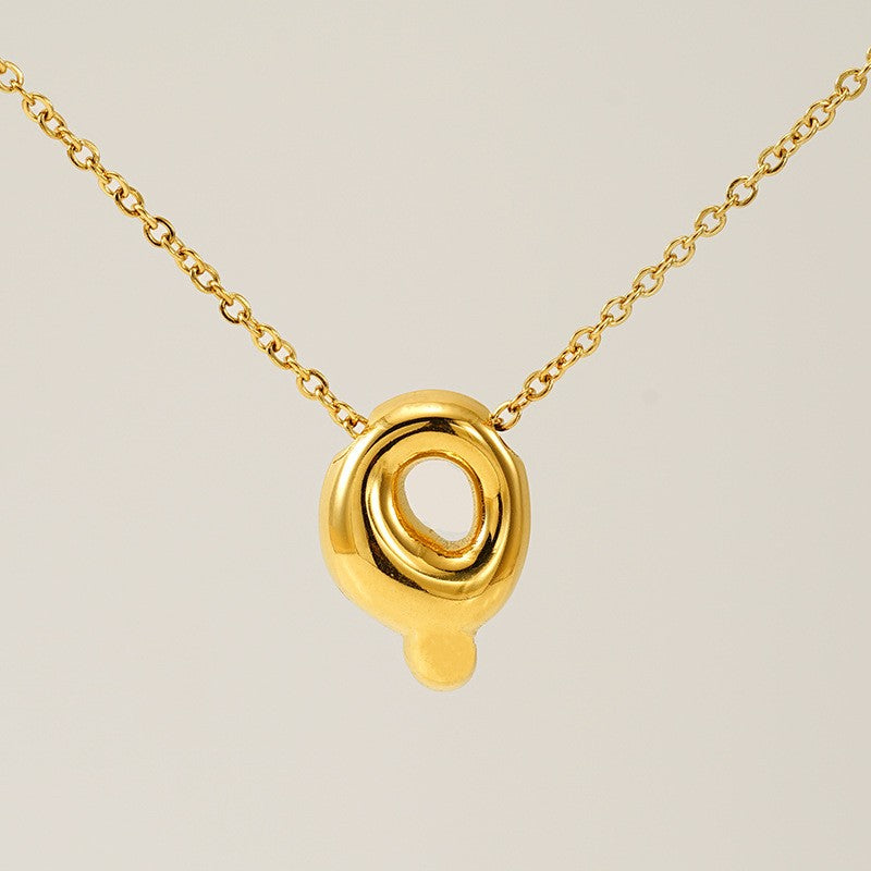 18k Dainty Bubble Letter Initial Necklace