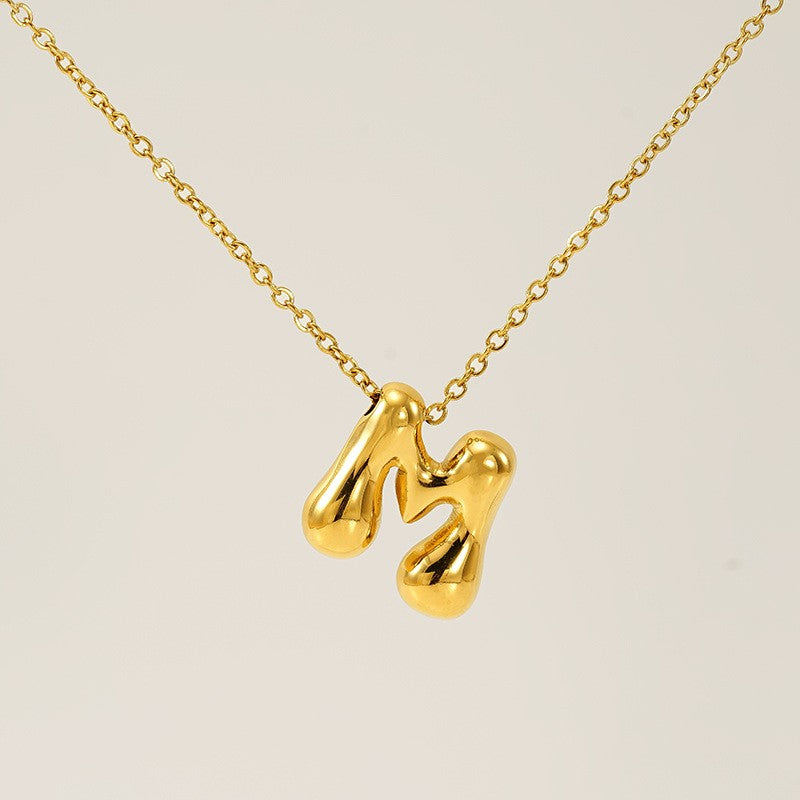 18k Dainty Bubble Letter Initial Necklace