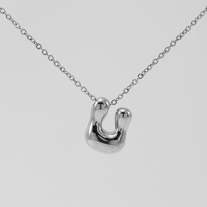18k Dainty Bubble Letter Initial Necklace