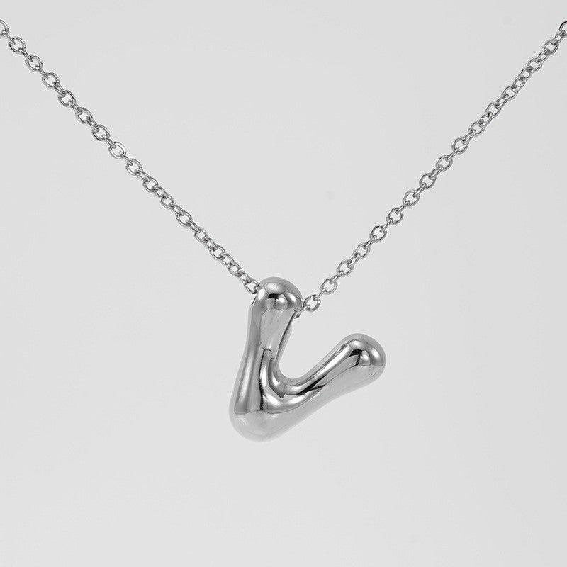 18k Dainty Bubble Letter Initial Necklace