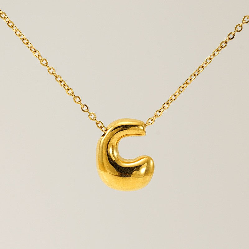 18k Dainty Bubble Letter Initial Necklace