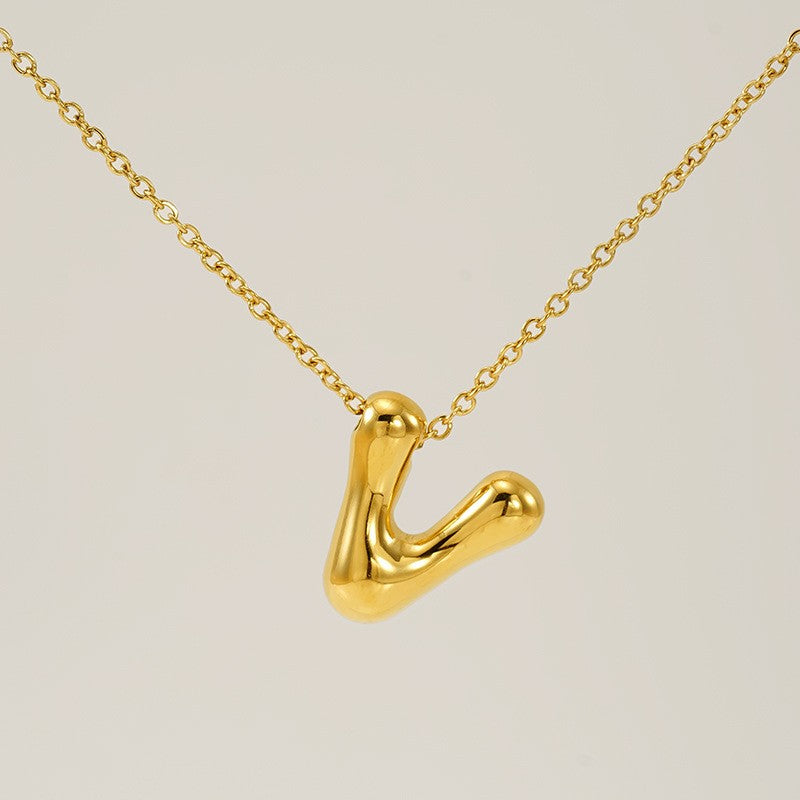 18k Dainty Bubble Letter Initial Necklace
