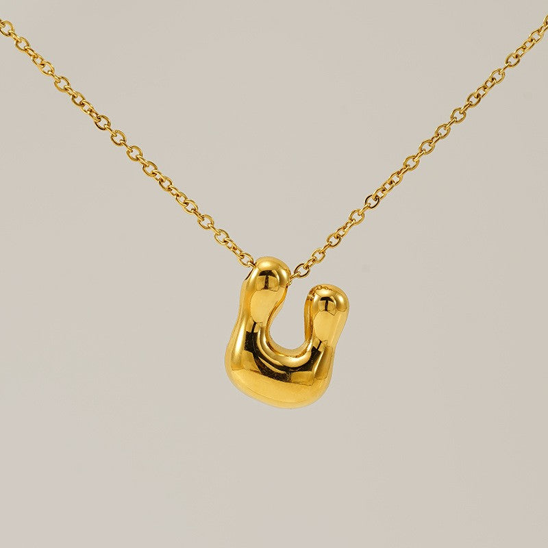 18k Dainty Bubble Letter Initial Necklace