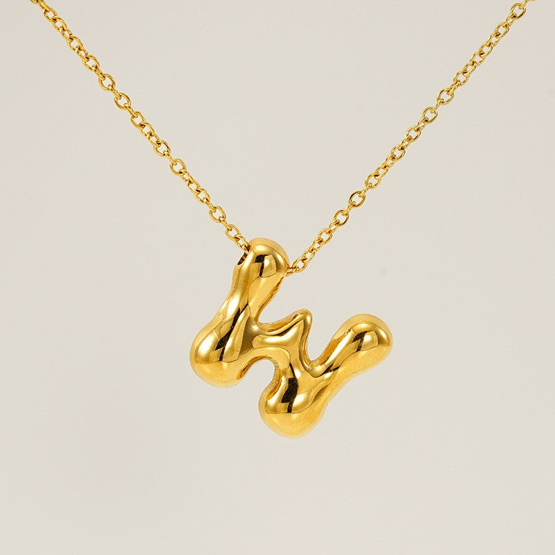 18k Dainty Bubble Letter Initial Necklace