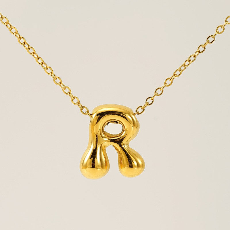 18k Dainty Bubble Letter Initial Necklace