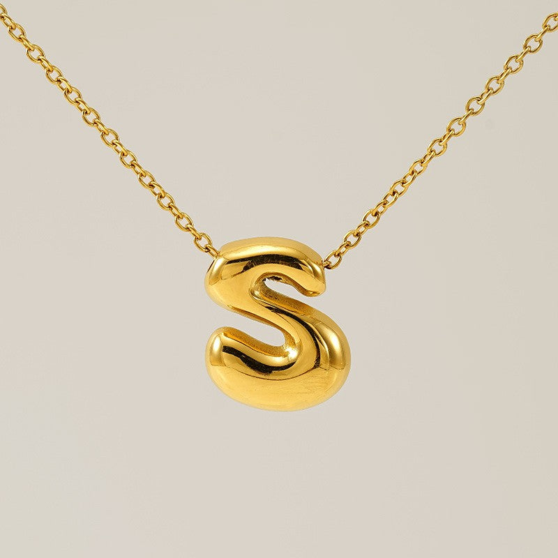 18k Dainty Bubble Letter Initial Necklace