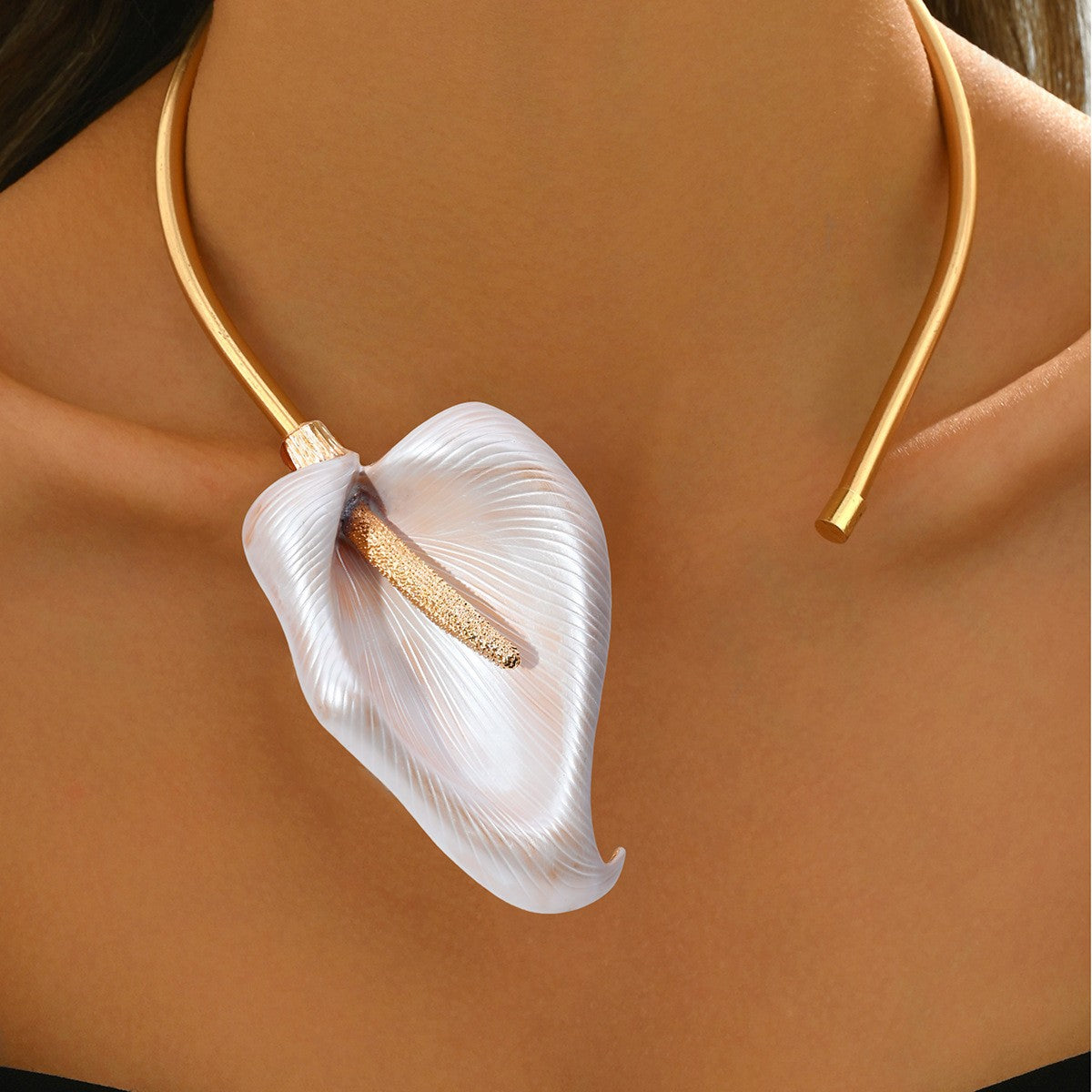 Sculptural Calla Lily Torque Necklace