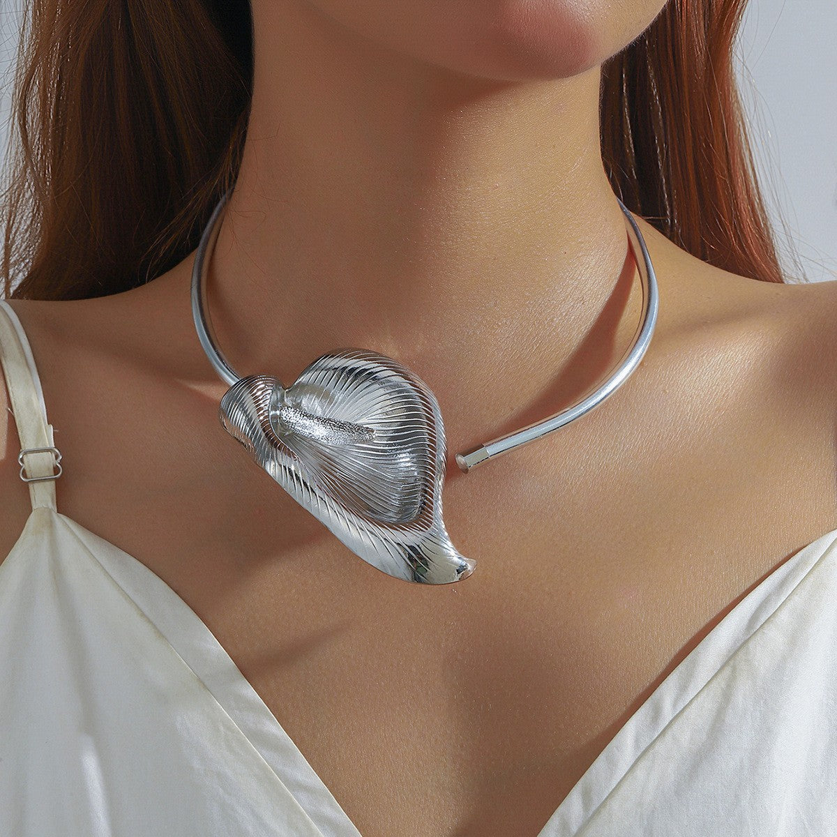Sculptural Calla Lily Torque Necklace