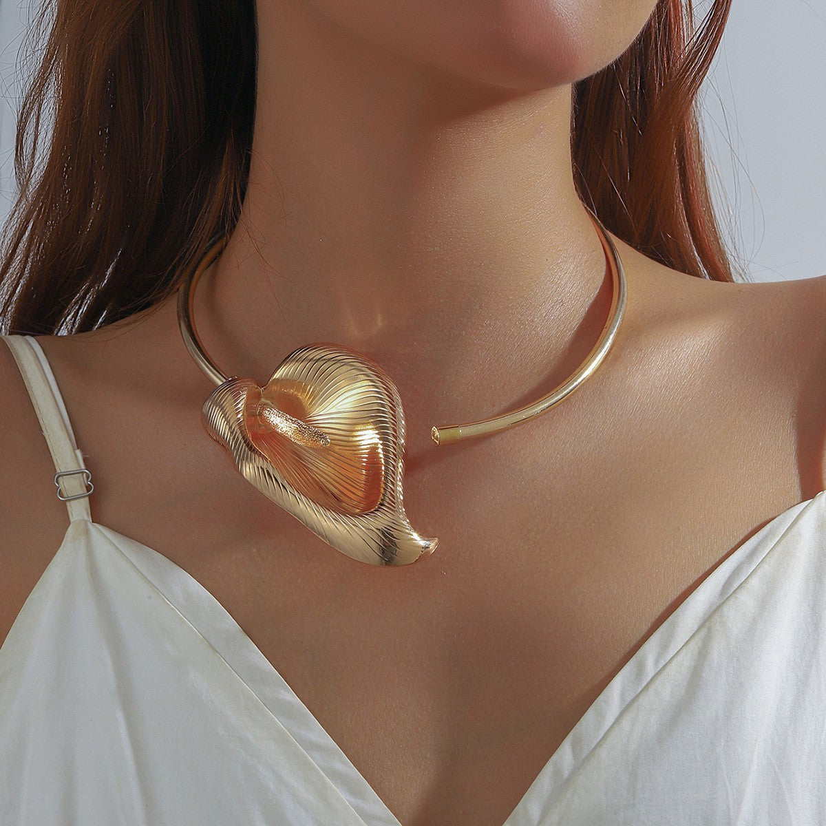 Sculptural Calla Lily Torque Necklace