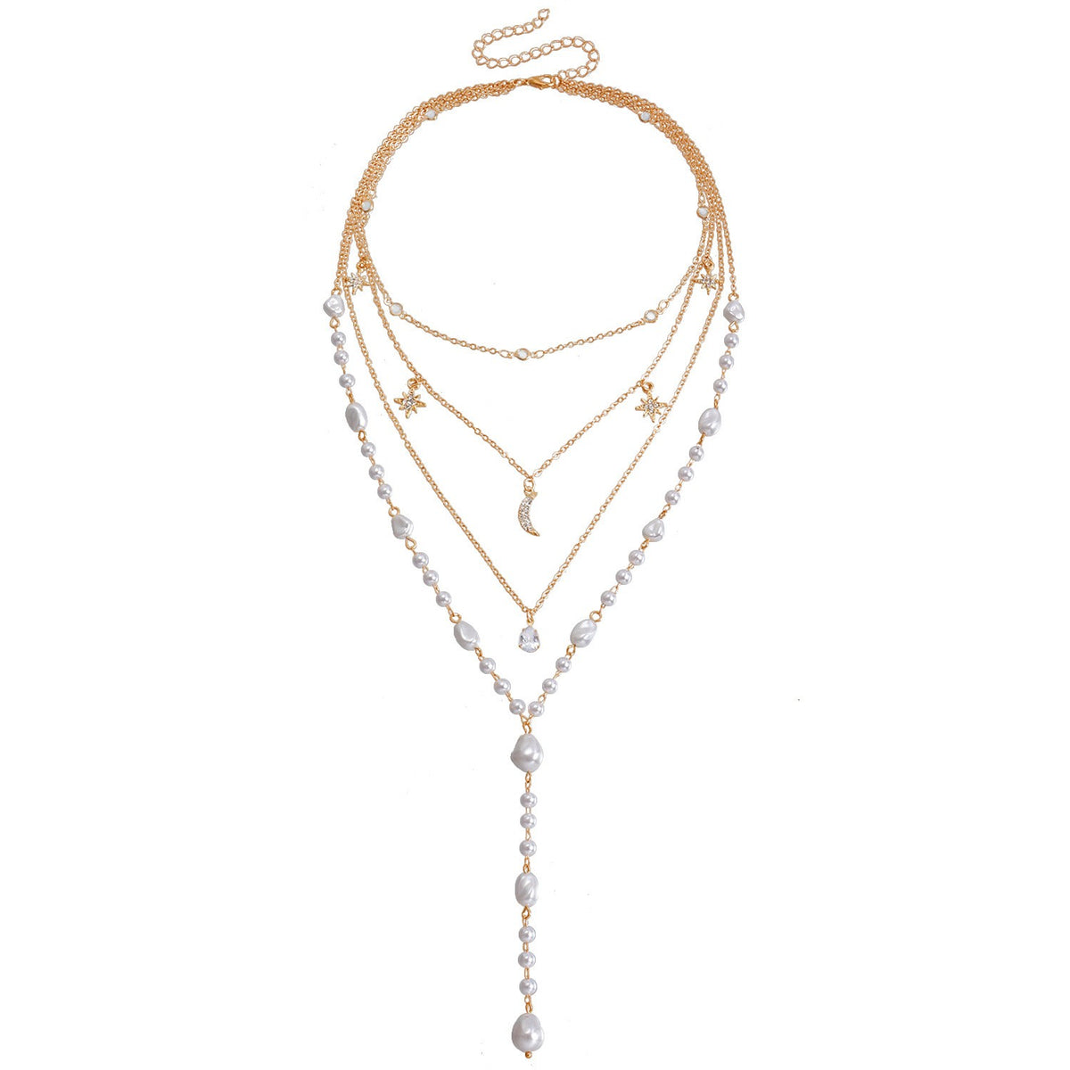 Classy Multi-Layer Faux Pearl & Moon Necklace