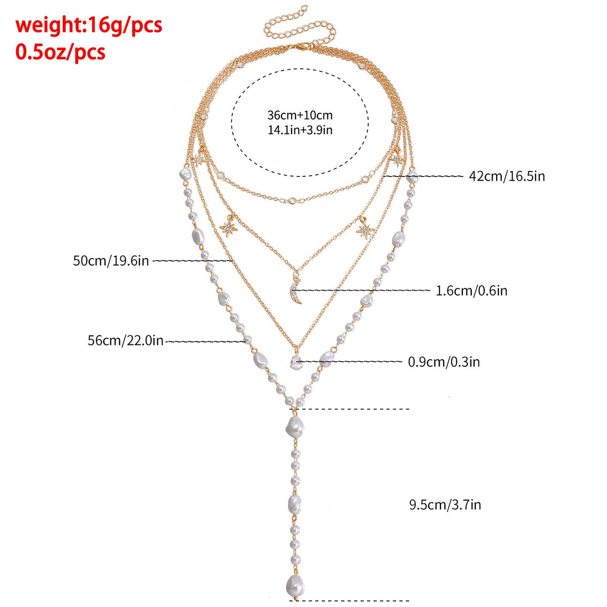 Classy Multi-Layer Faux Pearl & Moon Necklace