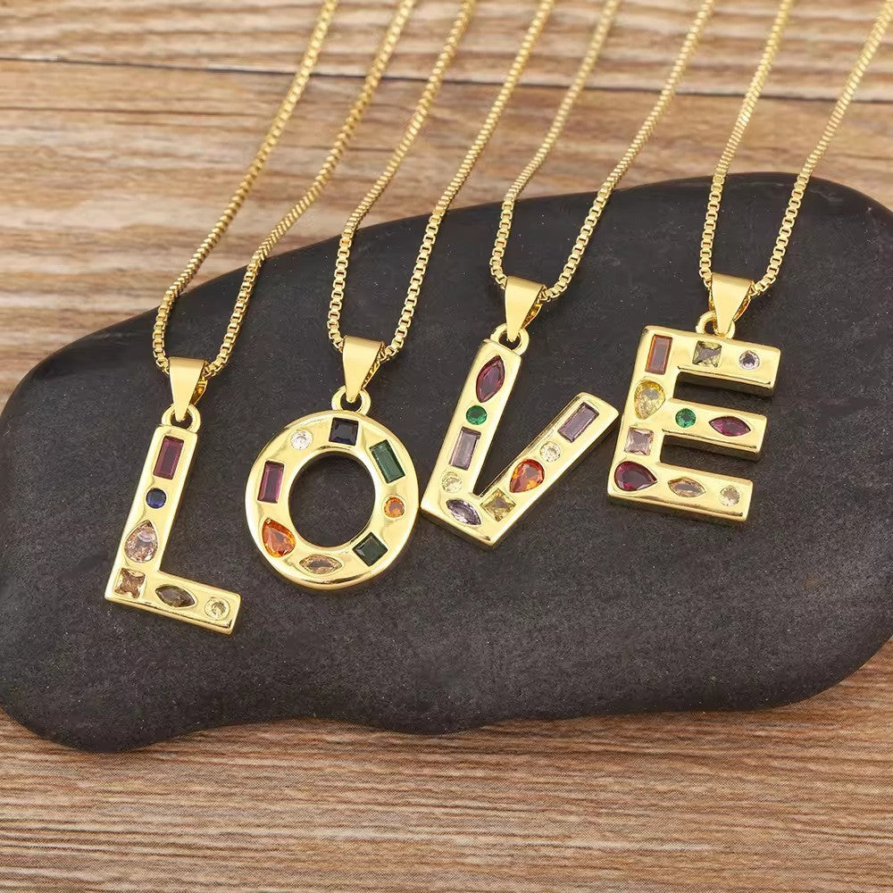 Classy Multicolor CZ Initial Letter Necklace