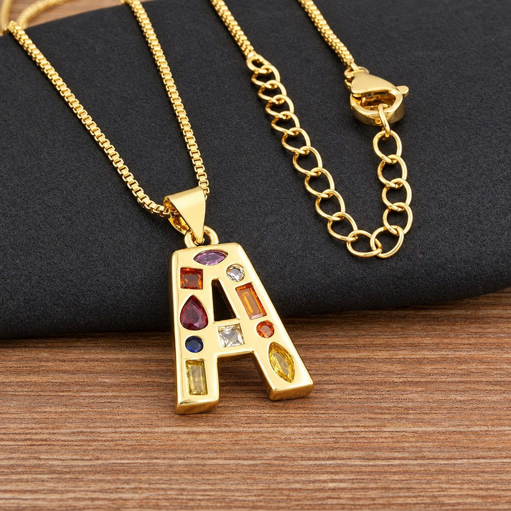 Classy Multicolor CZ Initial Letter Necklace