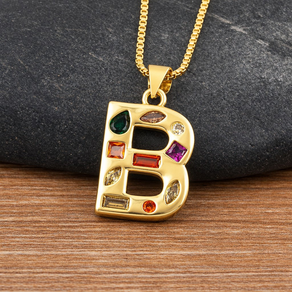 Classy Multicolor CZ Initial Letter Necklace