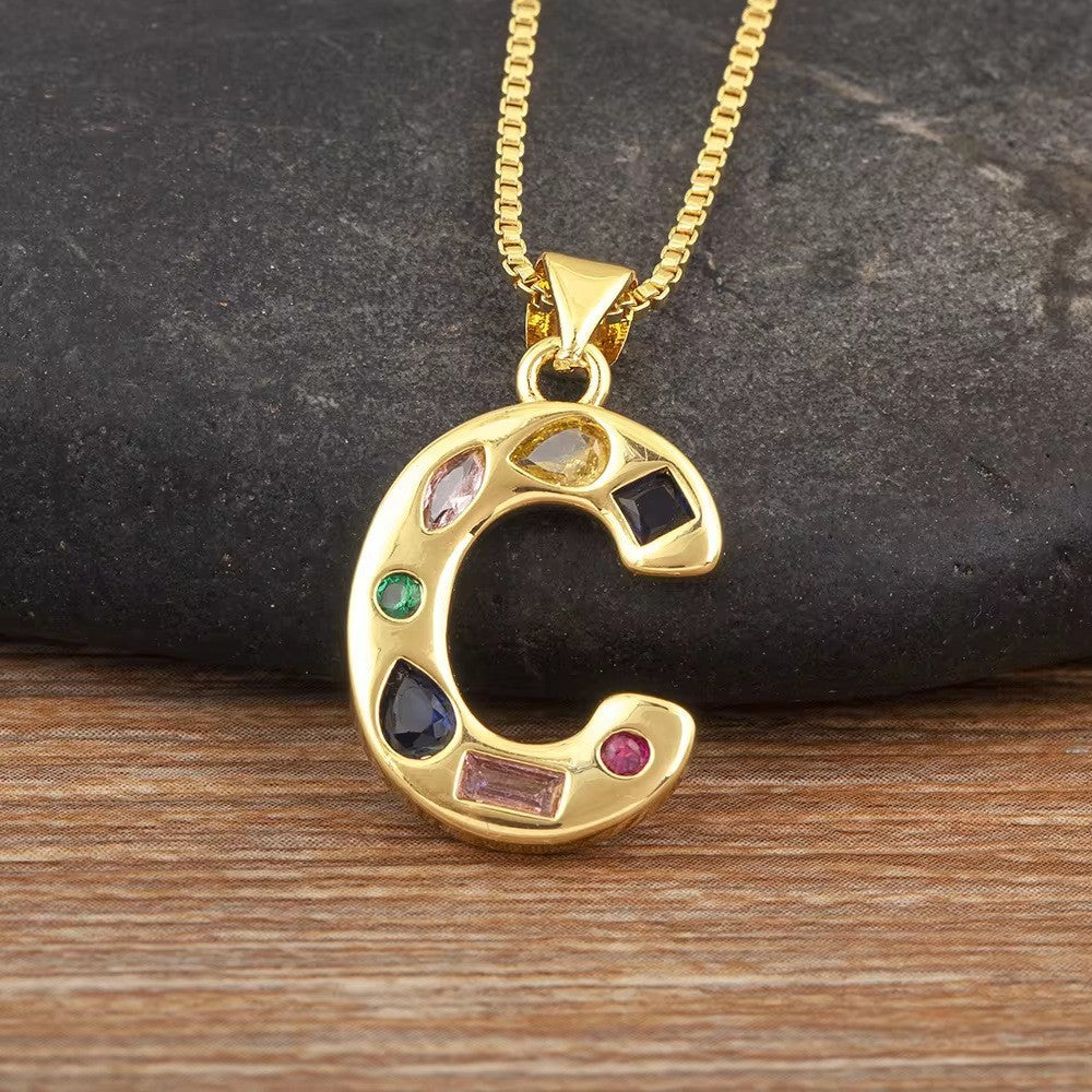 Classy Multicolor CZ Initial Letter Necklace
