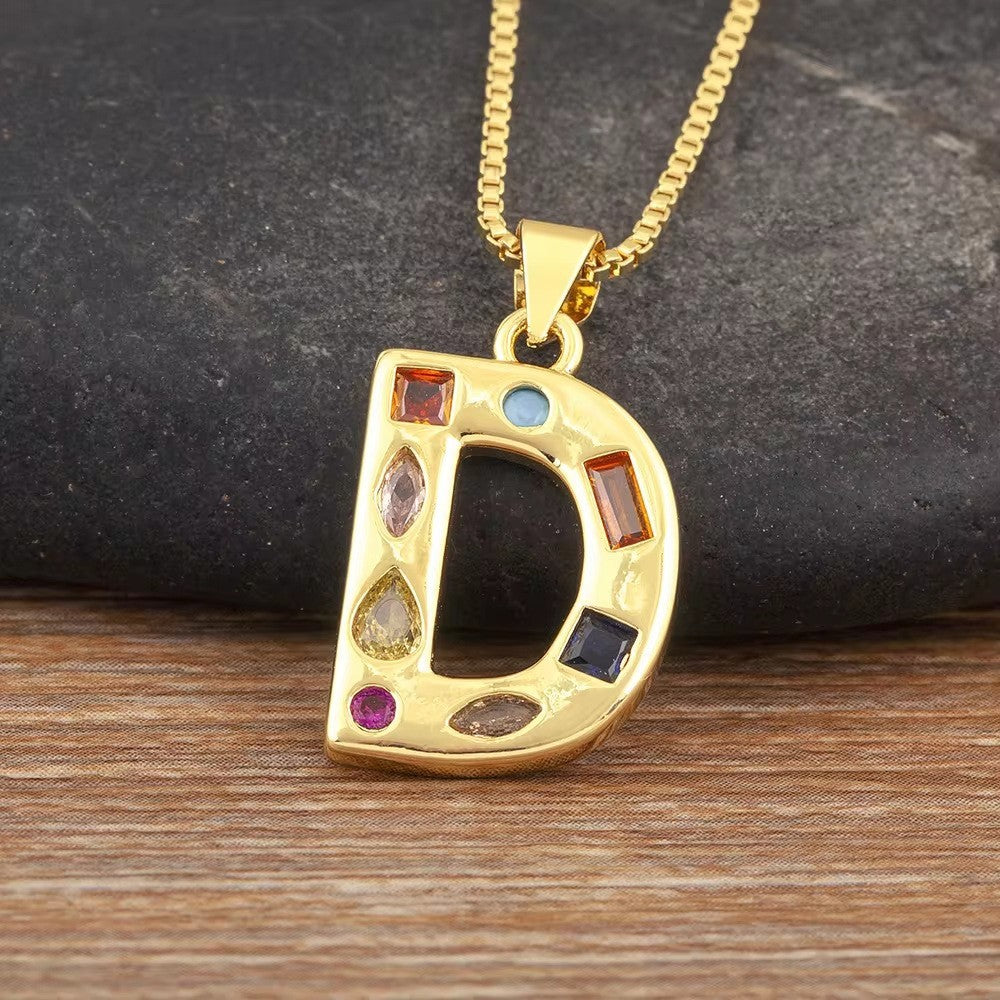 Classy Multicolor CZ Initial Letter Necklace