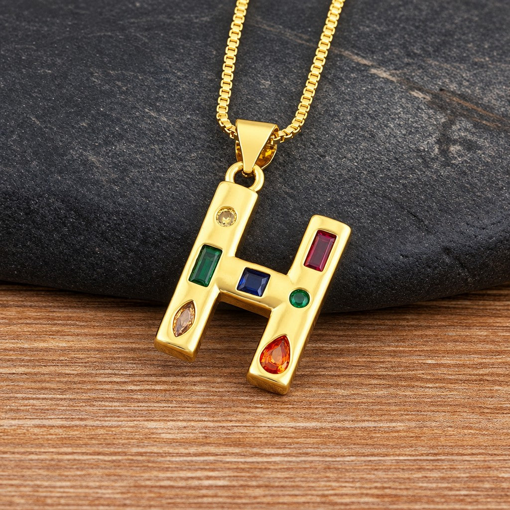 Classy Multicolor CZ Initial Letter Necklace