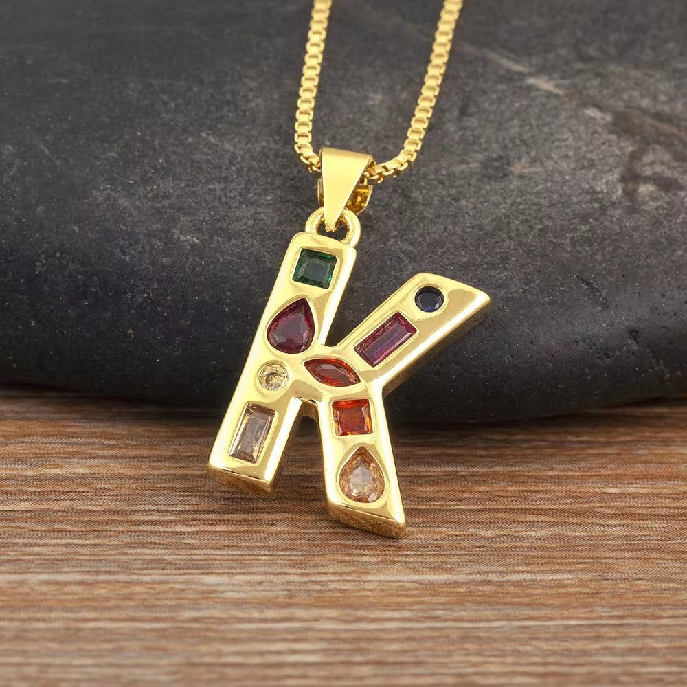 Classy Multicolor CZ Initial Letter Necklace