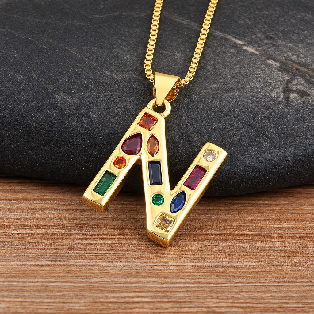 Classy Multicolor CZ Initial Letter Necklace