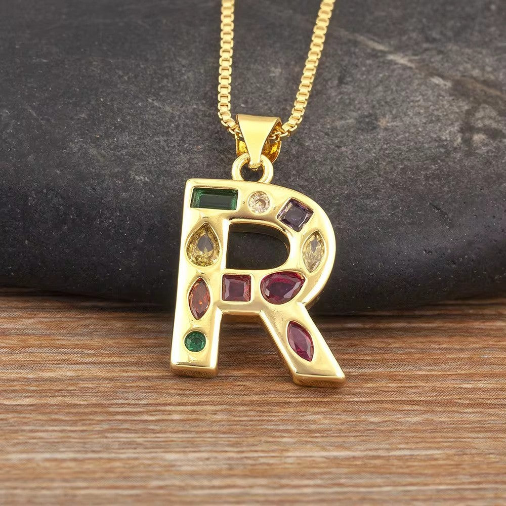 Classy Multicolor CZ Initial Letter Necklace