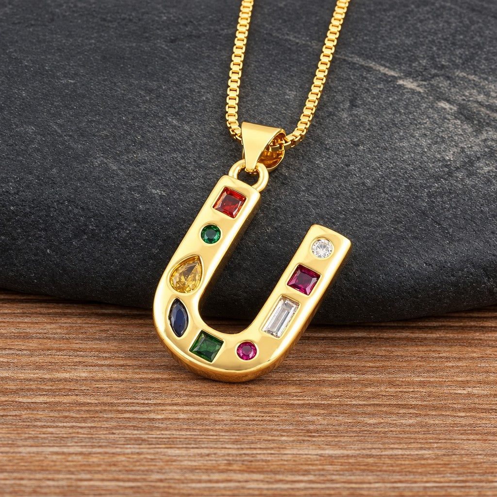 Classy Multicolor CZ Initial Letter Necklace