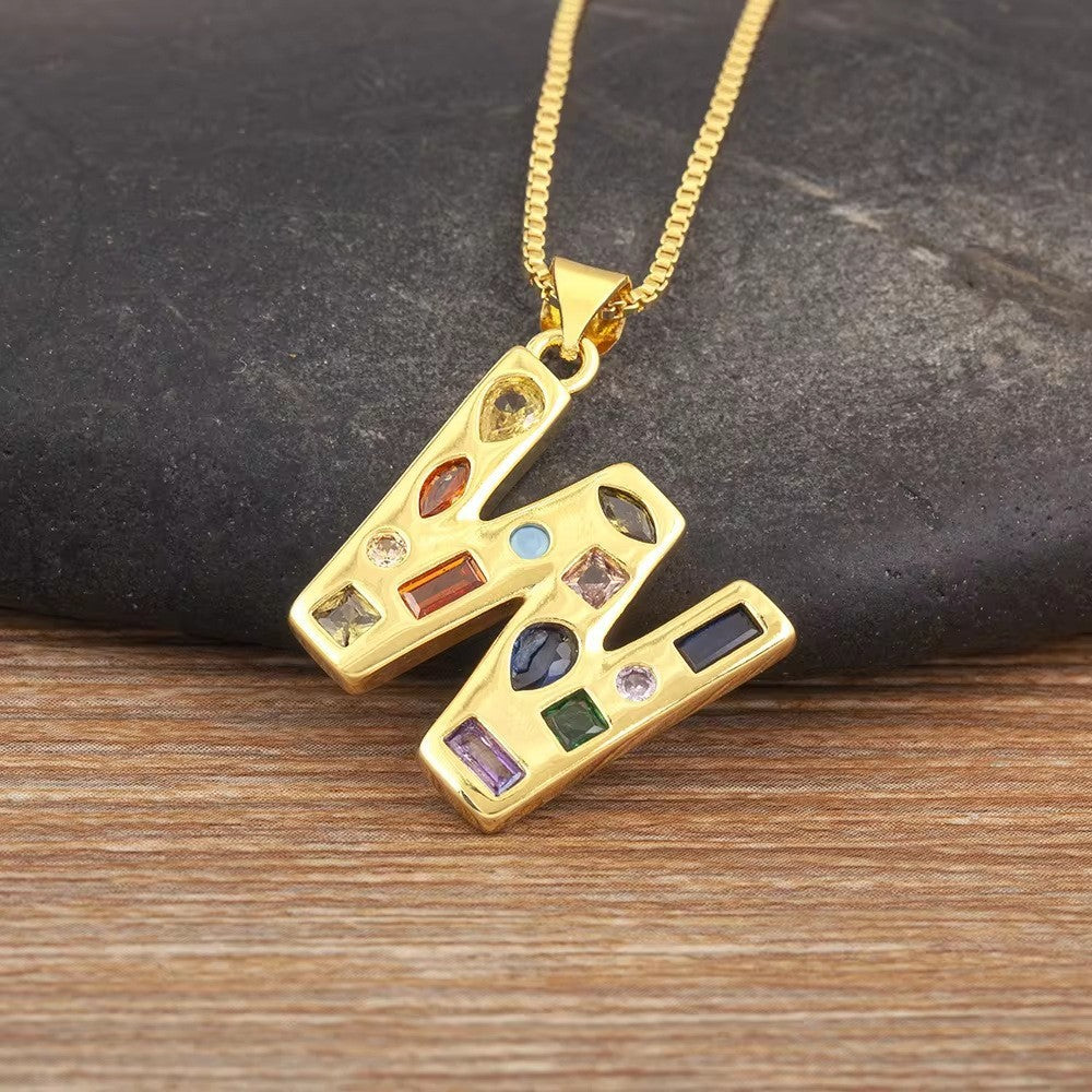 Classy Multicolor CZ Initial Letter Necklace