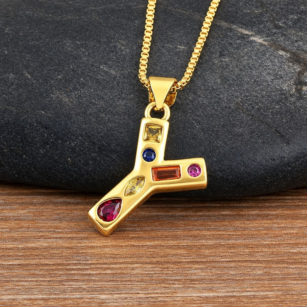 Classy Multicolor CZ Initial Letter Necklace