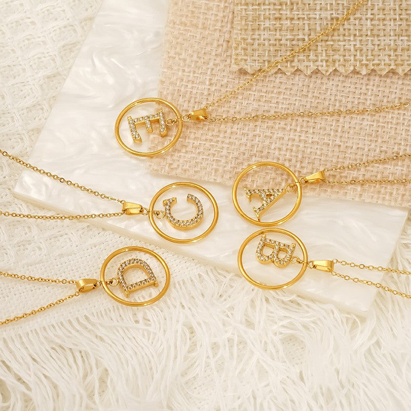 18k Dainty Circle Letter Initial Necklace
