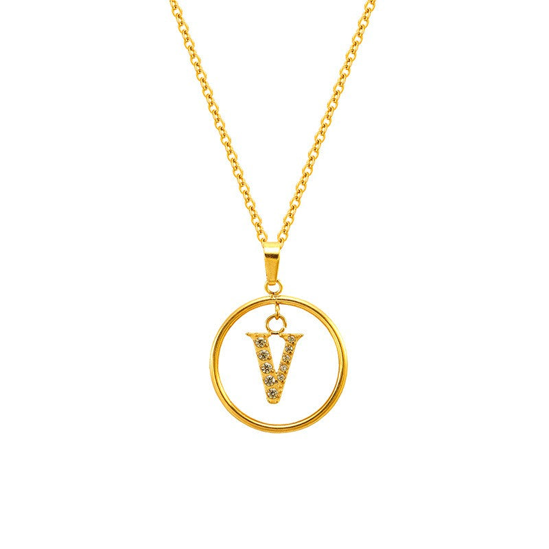 18k Dainty Circle Letter Initial Necklace