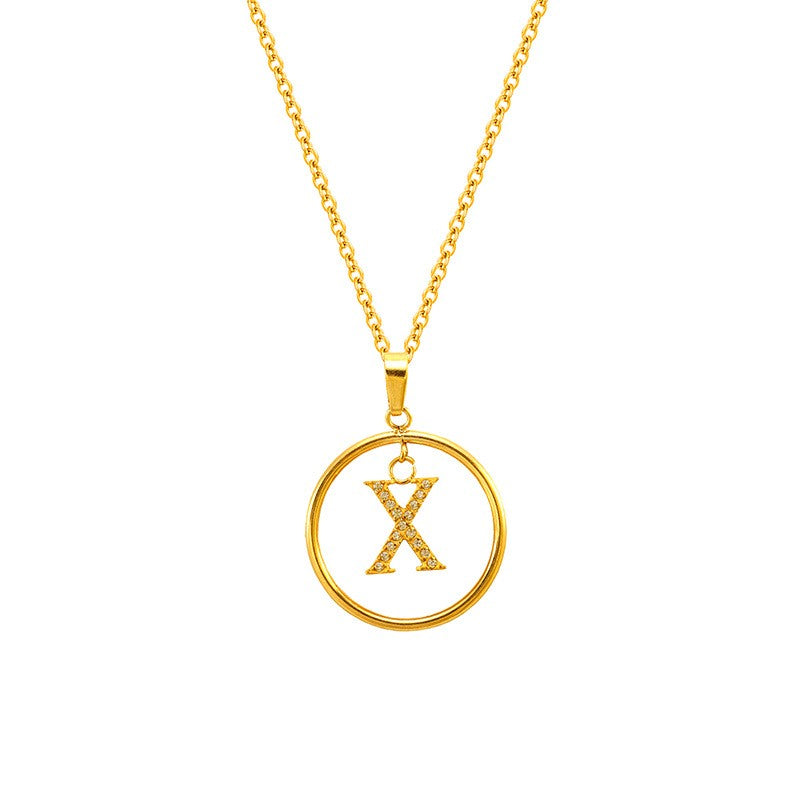 18k Dainty Circle Letter Initial Necklace