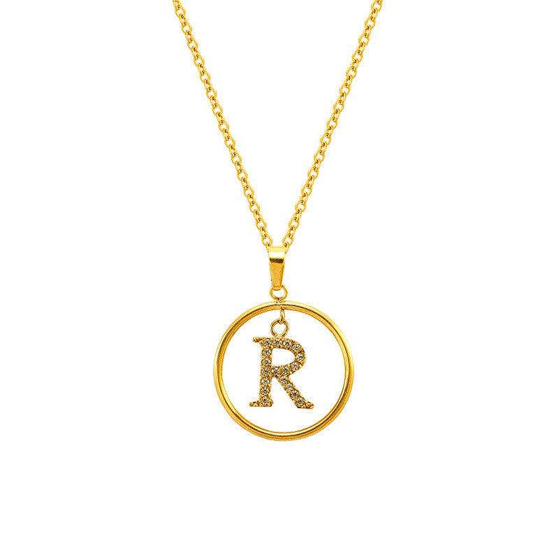 18k Dainty Circle Letter Initial Necklace