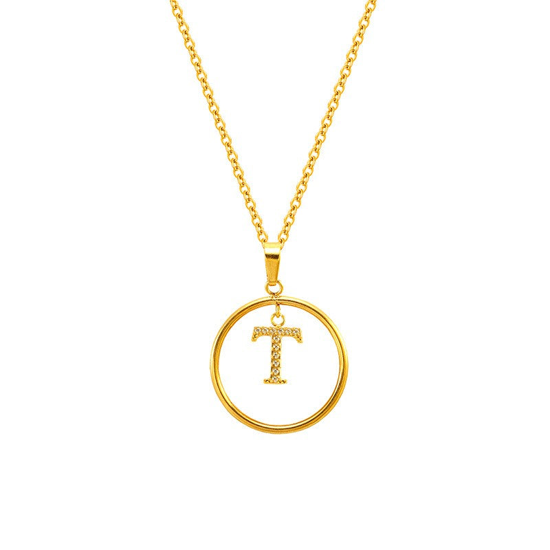 18k Dainty Circle Letter Initial Necklace