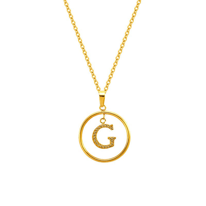 18k Dainty Circle Letter Initial Necklace