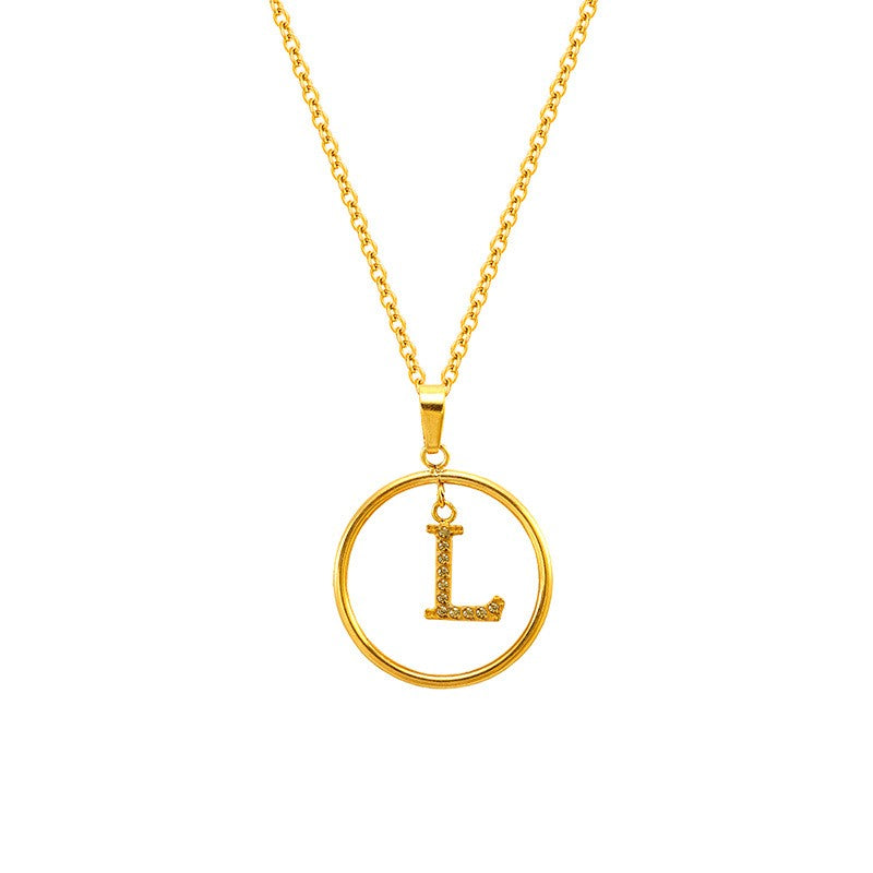18k Dainty Circle Letter Initial Necklace