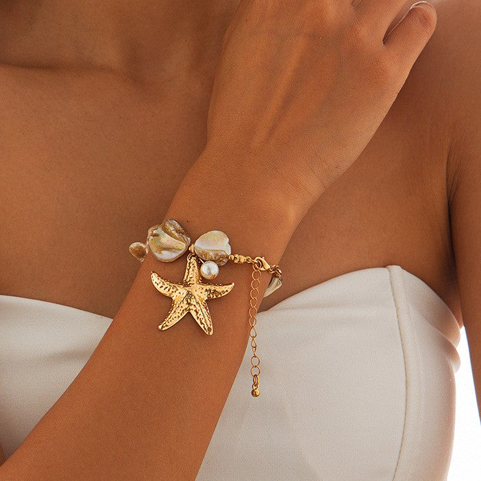 Boho Starfish Shell Necklace, Bracelet & Earring Set