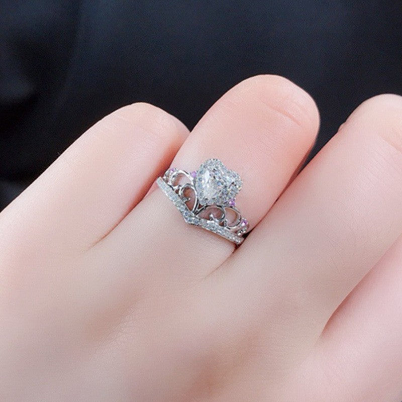 Romantic Crown Heart Zircon Ring