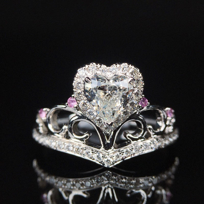 Romantic Crown Heart Zircon Ring