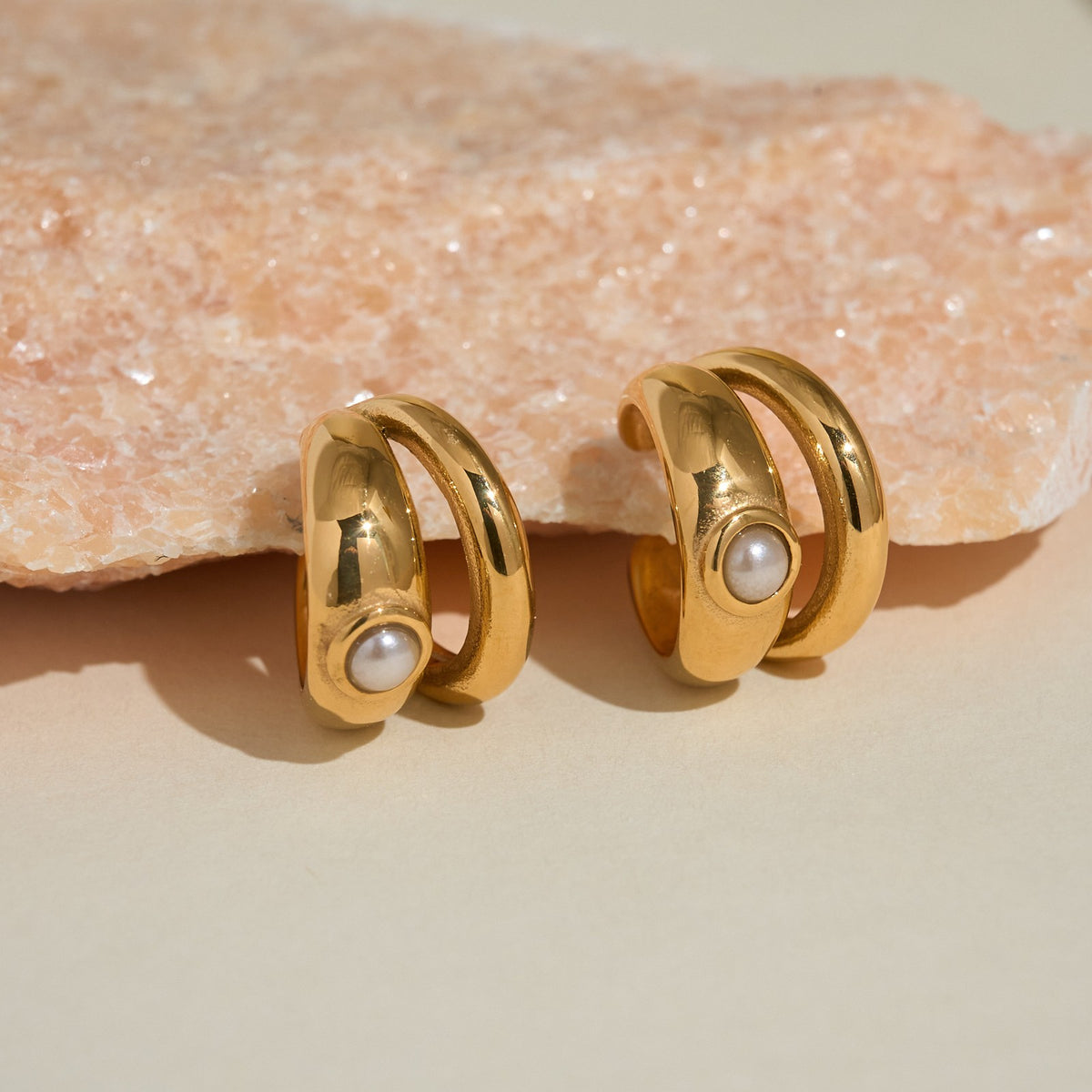 18k Vintage Inspired Double Layer Pearl Ear Cuffs