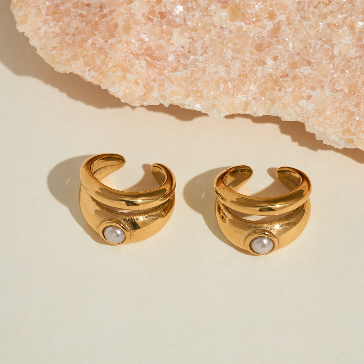 18k Vintage Inspired Double Layer Pearl Ear Cuffs